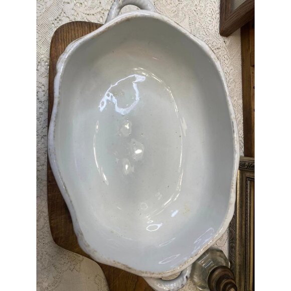 Antique White Porcelain Ironstone Meakin WM Co Tureen With Lid Floral Gold & Gre - Picture 7 of 9